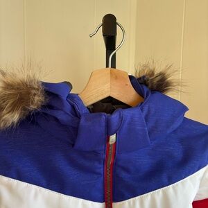 Spyder Blue and White Kids Jacket with Fur Trim (fits like girls 10)